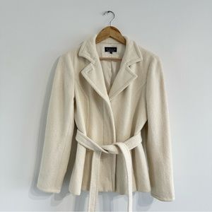 Sonia Rykiel Coat cream angora textured button closure tie belt Onward Kashiyama